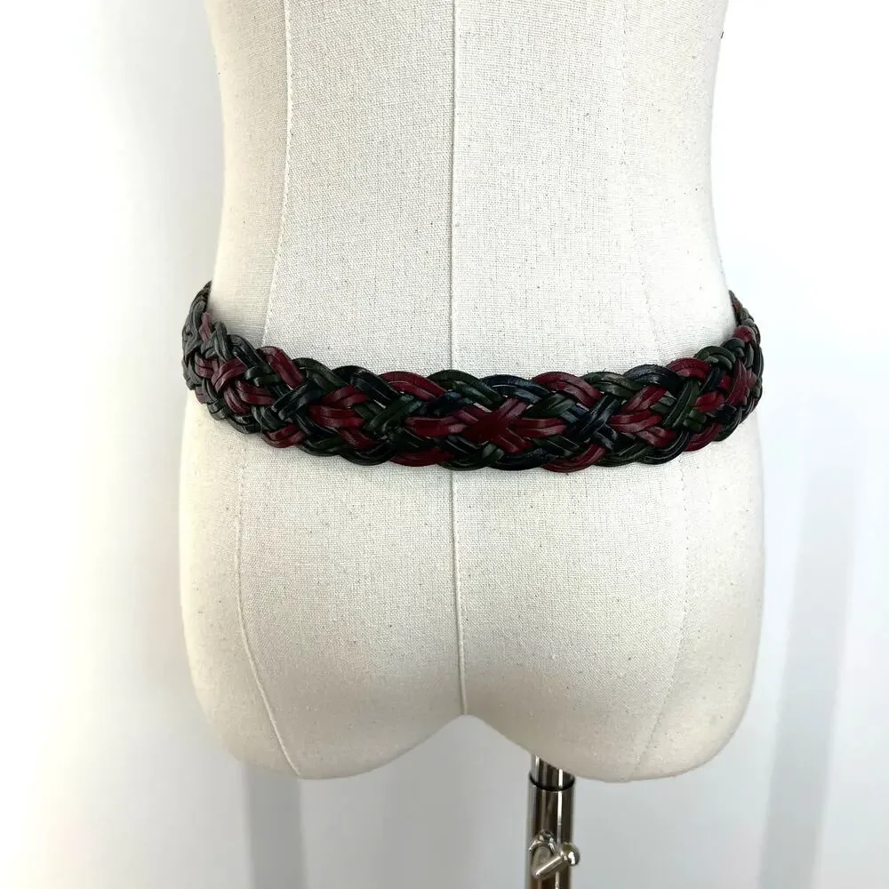 Vintage Lands' End Tricolor Woven Leather Belt 30